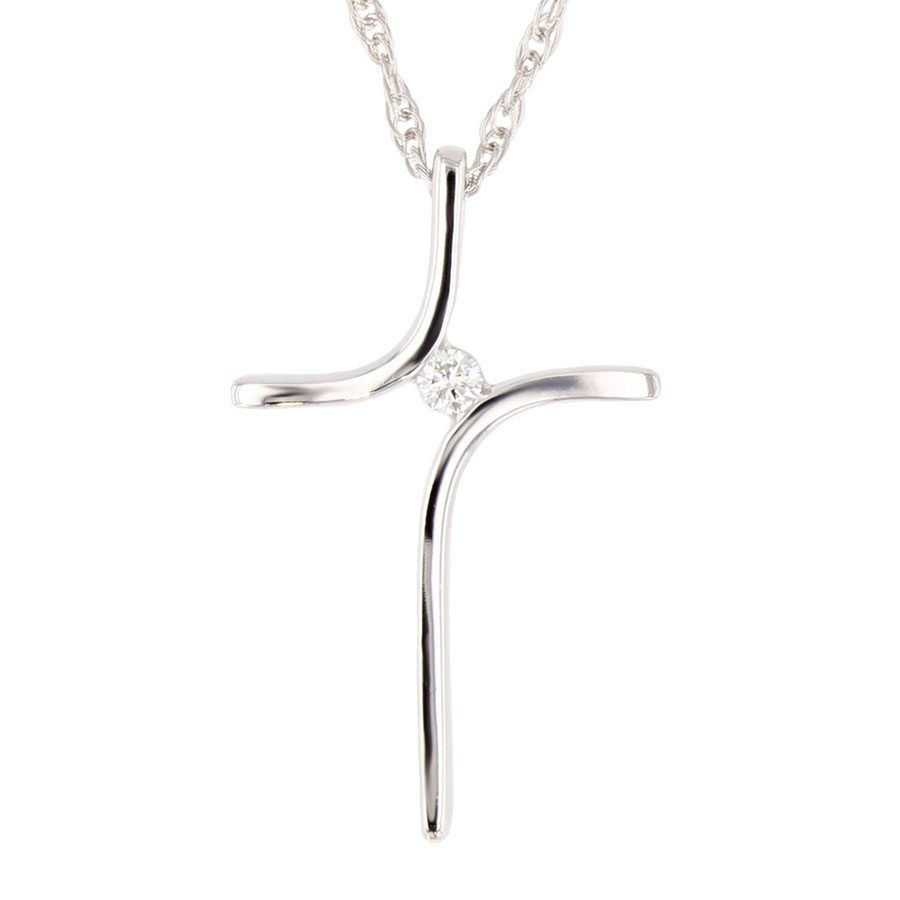 White Gold Cross Necklace with .03 Carat Diamond