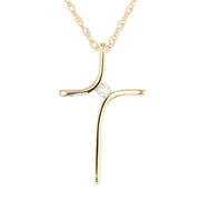 Yellow Gold Cross Necklace with .03 Carat Diamond