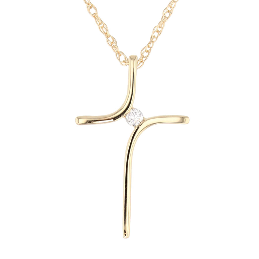 Yellow Gold Cross Necklace with .03 Carat Diamond