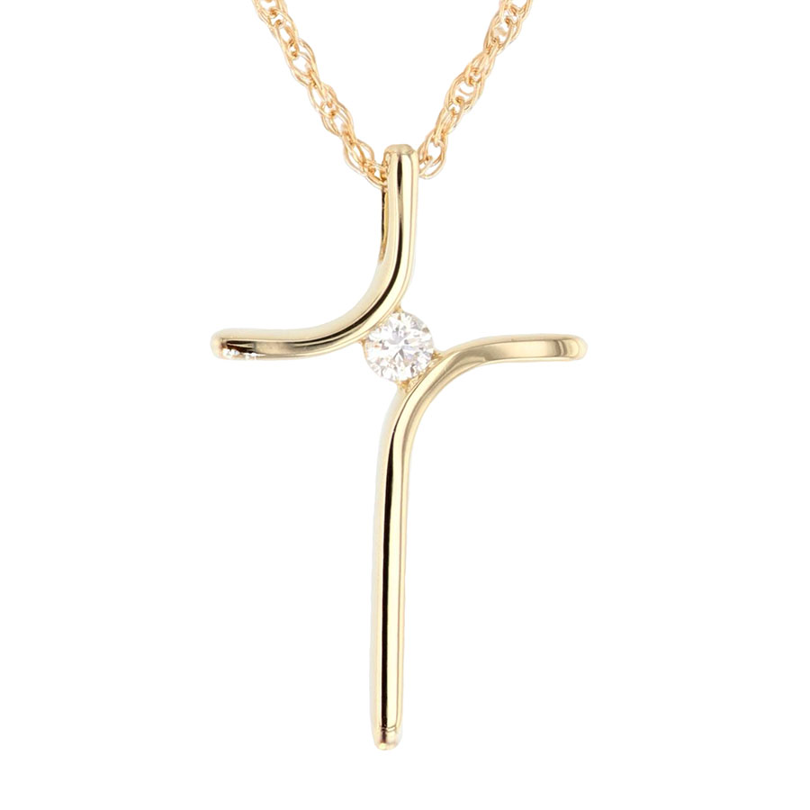 Yellow Gold Cross Necklace with .05 Carat Diamond