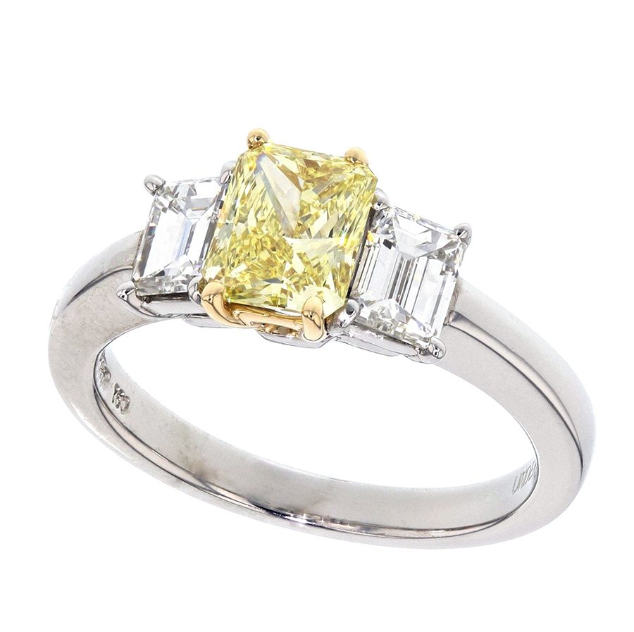 DLFR0989 Radiant Canary Diamond with Emerald Cut Diamonds in Yellow ...