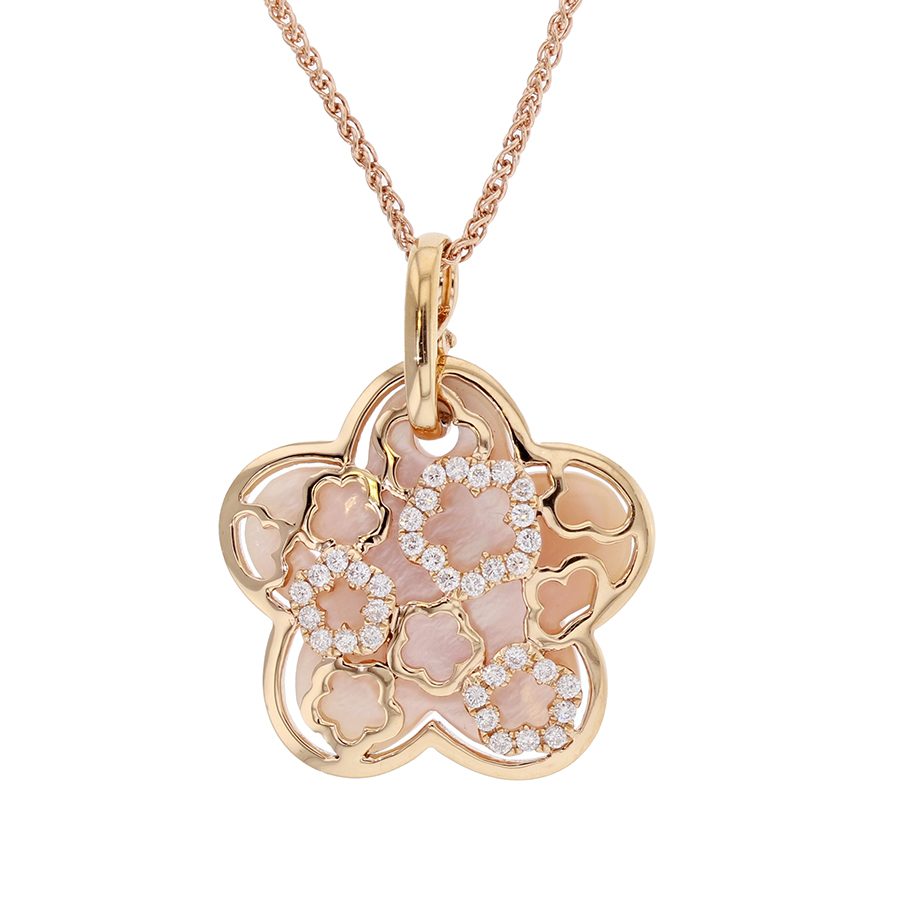 LDDXC0027 Pink Mother of Pearl in Rose Gold Floral Necklace ...